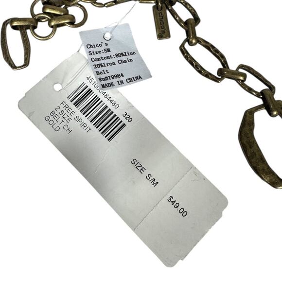 Chicos Gold Tone Metal Chain Belt S/M New NWT Hammered Boho Festival Trendy - Picture 5 of 5